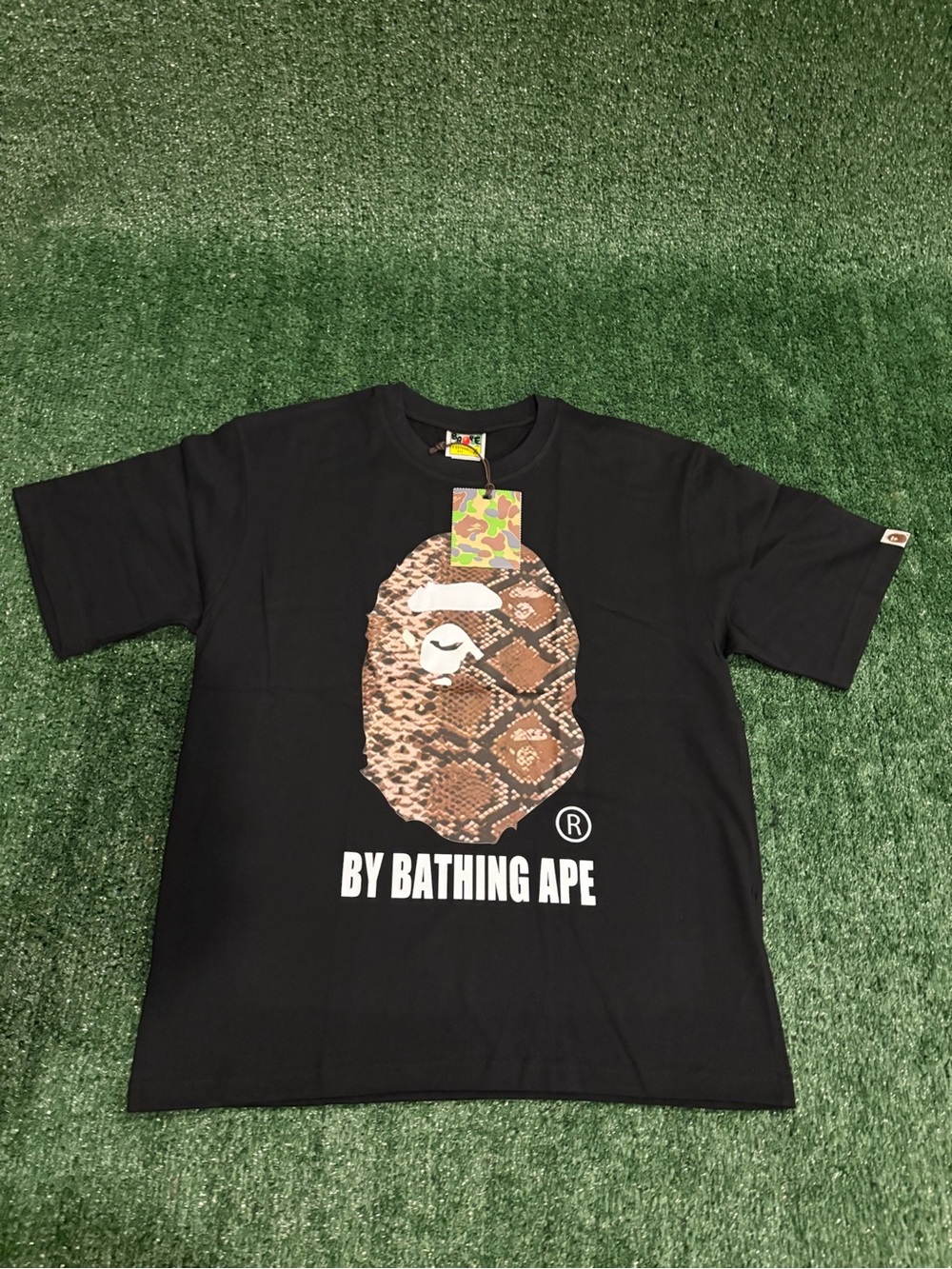 BY BATHING APE Black Short Sleeve Snake-Print Logo Tee